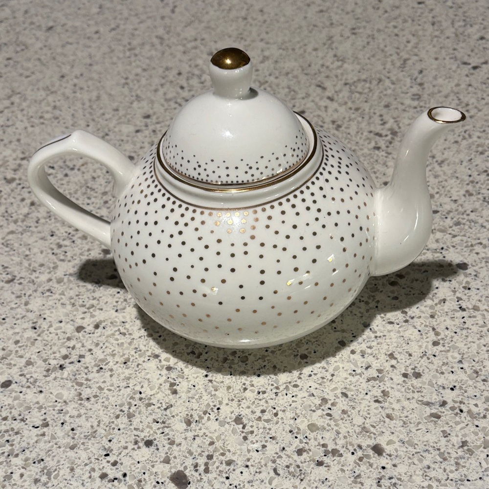 Home Goods White Teapot with Gold Polka Dots